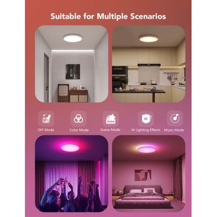 Govee - LED RGBICWW димируемо таванно осветително тяло LED/29W/230V Ø 30 см матово Wi‑Fi