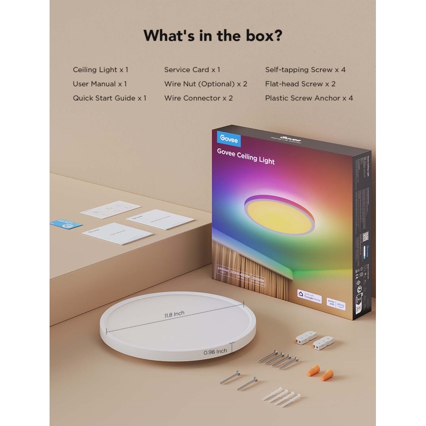 Govee - LED RGBICWW димируемо таванно осветително тяло LED/29W/230V Ø 30 см матово Wi‑Fi