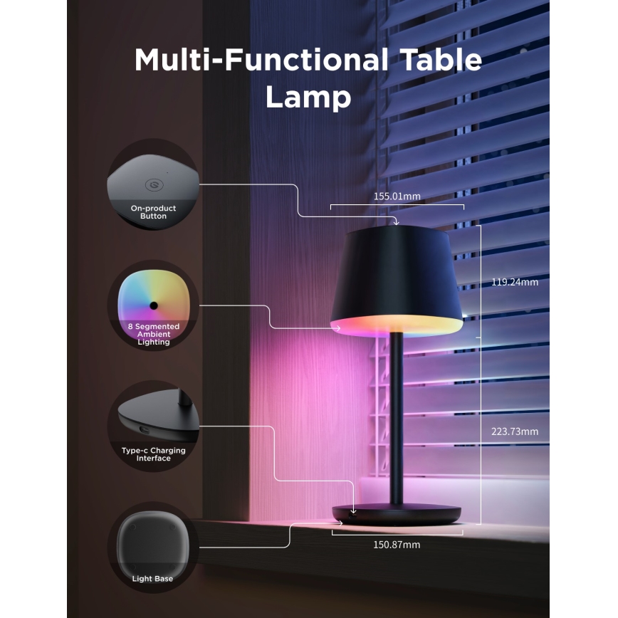 Govee - LED RGBICWW Димируема настолна лампа CLASSIC MATTER LED/10W/5V 4800mAh Wi-Fi