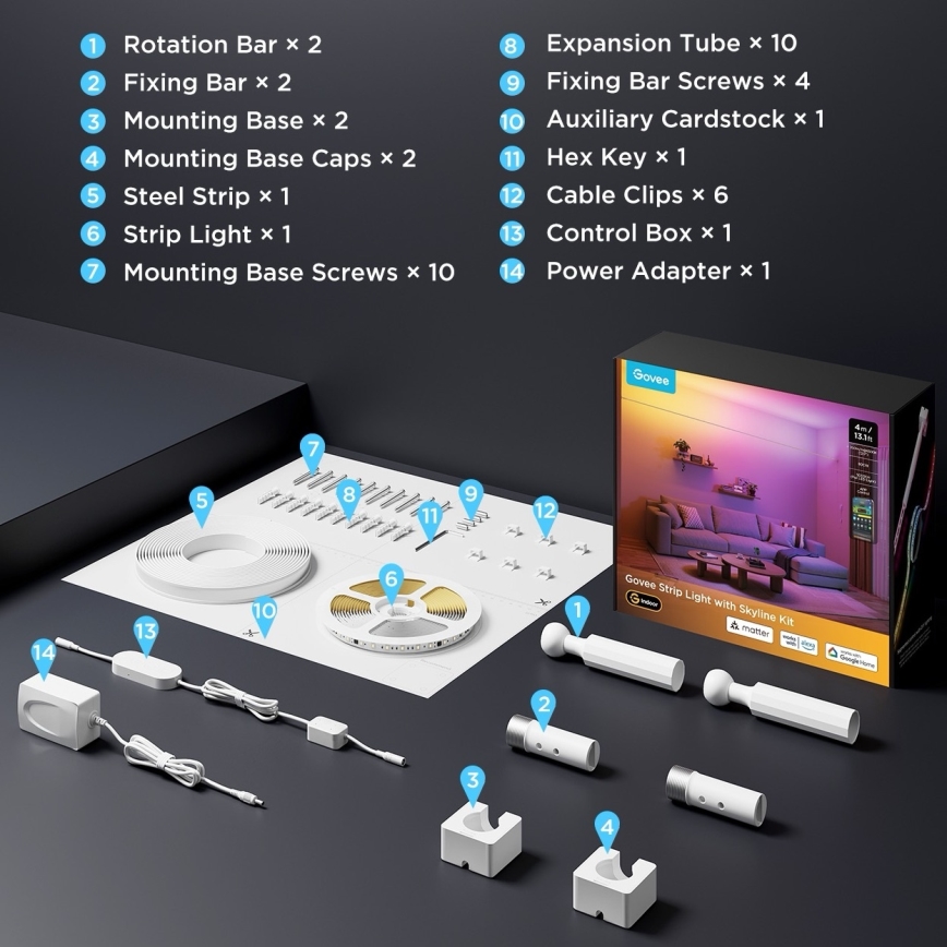 Govee - LED RGBICWW Подвесна LED лента LED/36W/24V 4m Skyline Matter Wi-Fi