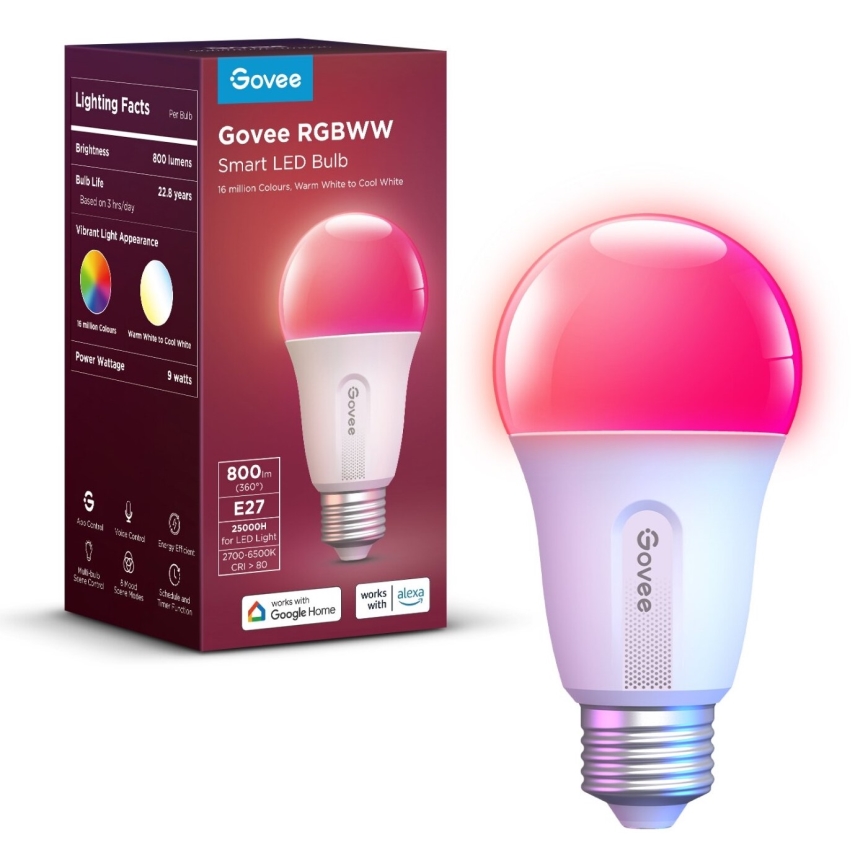Govee - LED RGBWW Димируема крушка Smart E27/9W/230V 2700-6500K Wi-Fi