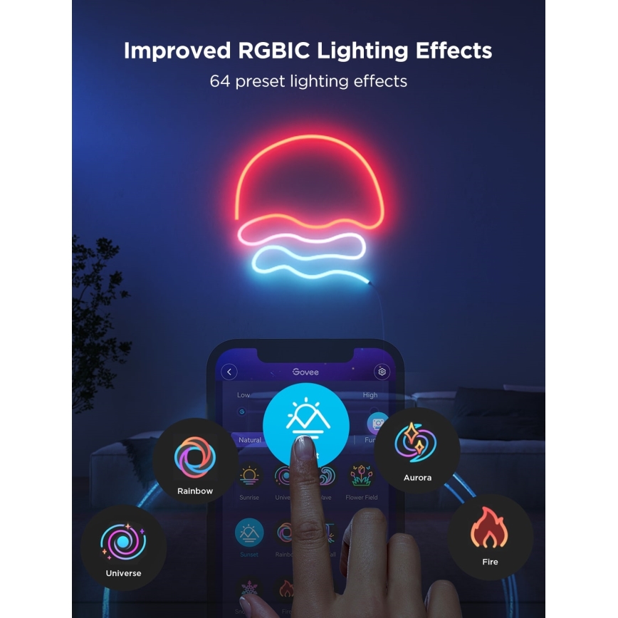 Govee - Neon 2 MATTER сгъваем LED лента 5m RGBIC Wi-Fi IP67