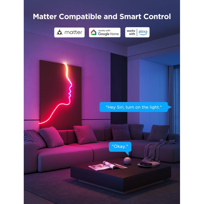 Govee - Neon 2 MATTER сгъваем LED лента 5m RGBIC Wi-Fi IP67
