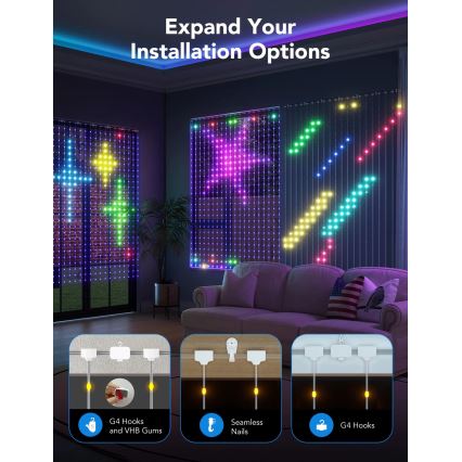 Govee - RGBIC  Осветление за завеси 520 LED 1,5x2m Wi-Fi IP65