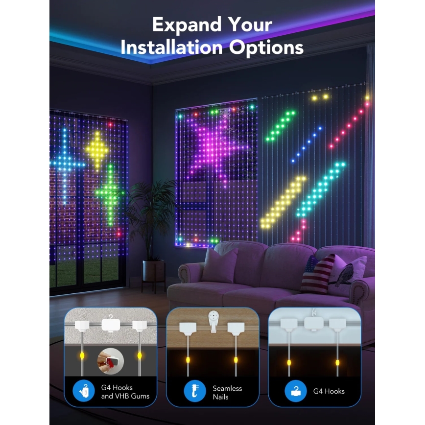 Govee - RGBIC  Осветление за завеси 520 LED 1,5x2m Wi-Fi IP65