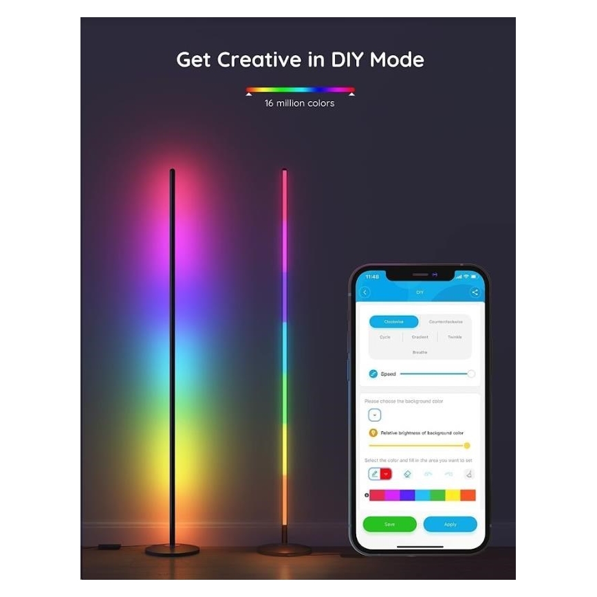 Govee - RGBICW Интелигентен ъглов лампион Wi-Fi