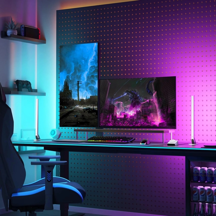 Govee - Комплект 2x Smart Gaming Wi-Fi LED RGBIC панели + Smart Dual бял + дистанционно управление