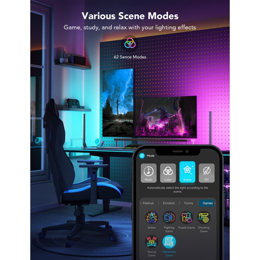 Govee - Смарт гейминг WiFi LED панели + Смарт двоен контролер Бял Wi-Fi