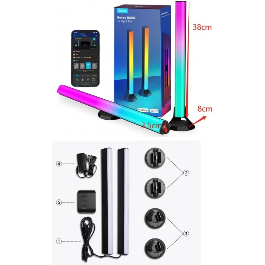 Govee - SMART LED RGBIC панел 38 см за TV 43-75 - 2 бр. Wi-Fi