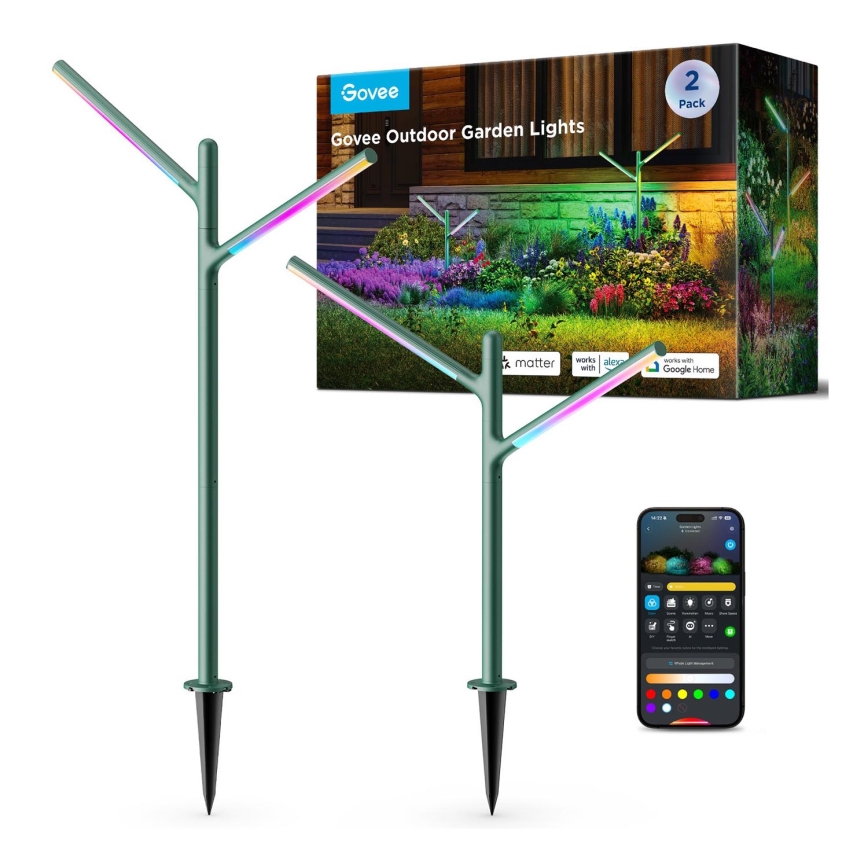 Govee - К-кт 2x LED RGBICWW Димируем екстериорен лампа LED/18W/230V IP66 2700-6500K Wi-Fi
