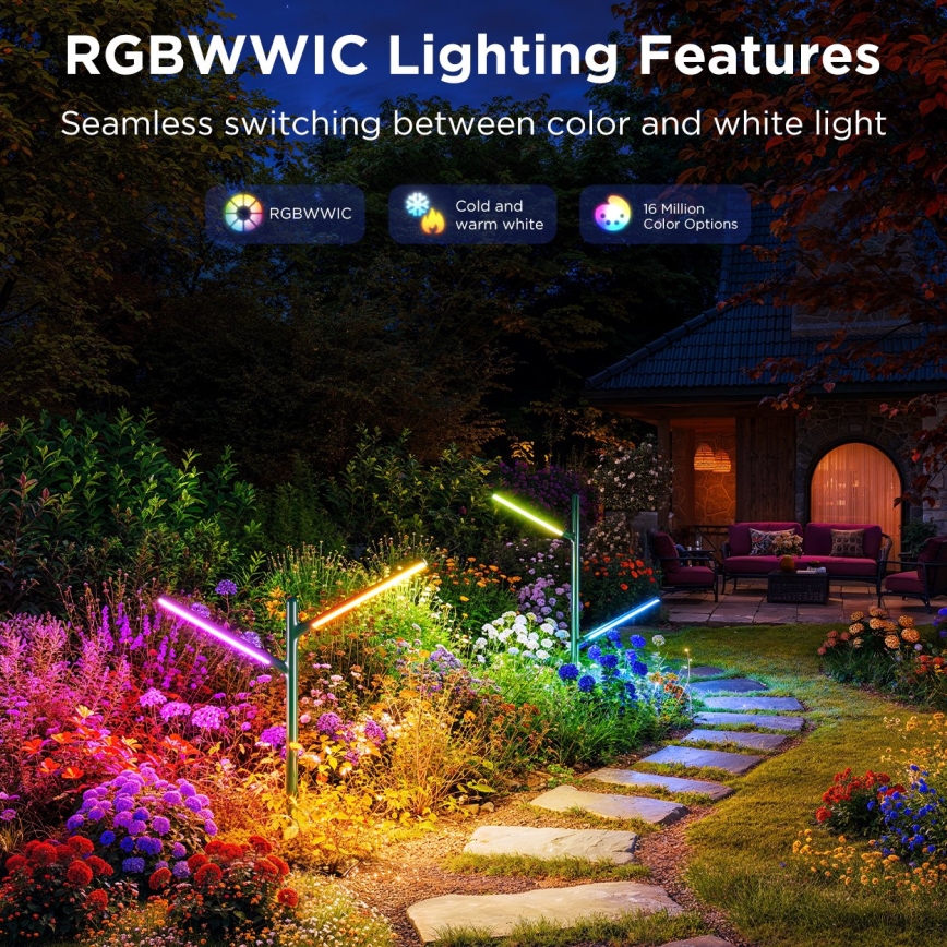 Govee - К-кт 2x LED RGBICWW Димируем екстериорен лампа LED/18W/230V IP66 2700-6500K Wi-Fi