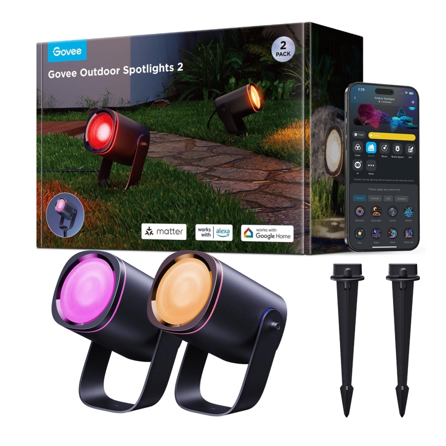 Govee - К-кт 2x LED RGBWW Димируем прожектор LED/12W/230V IP67 2700-6500K Wi-Fi