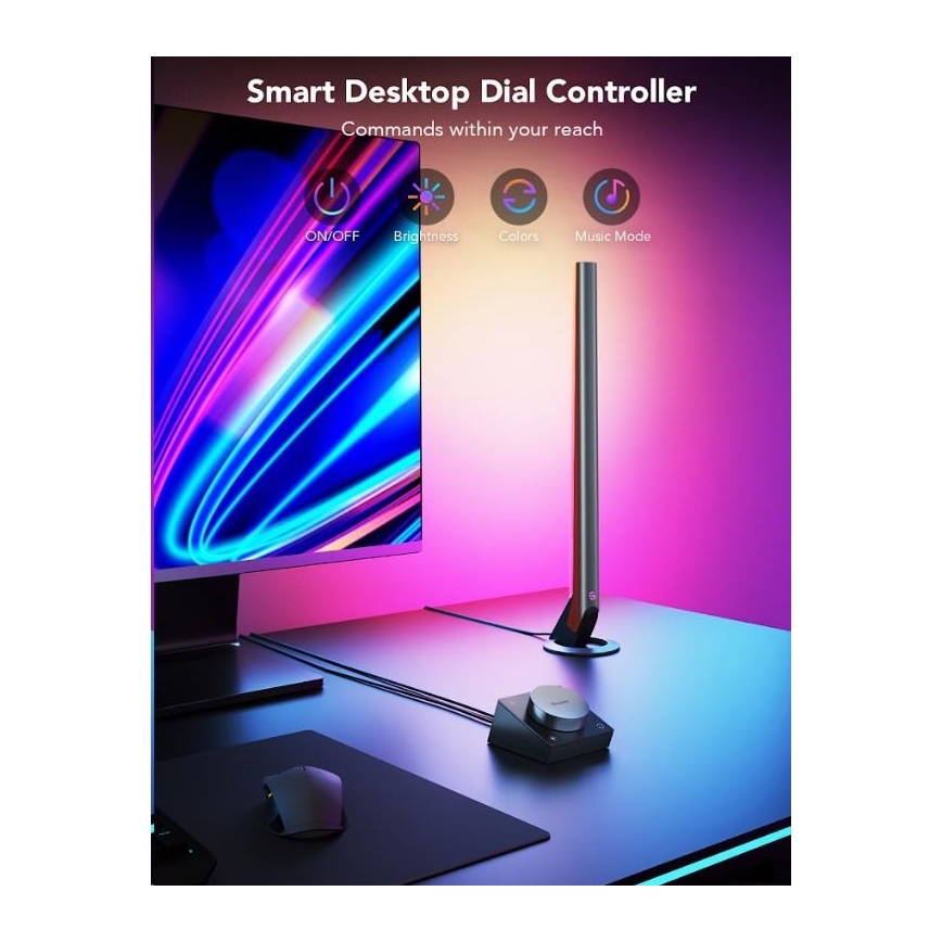 Govee - КОМПЛЕКТ 2x Smart Gaming Wi-Fi LED RGBIC панели + Smart Dual черен + дистанционно управление