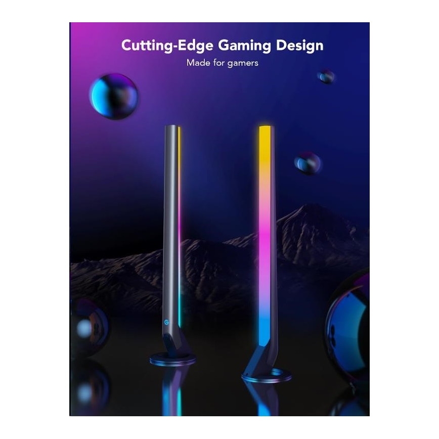 Govee - КОМПЛЕКТ 2x Smart Gaming Wi-Fi LED RGBIC панели + Smart Dual черен + дистанционно управление