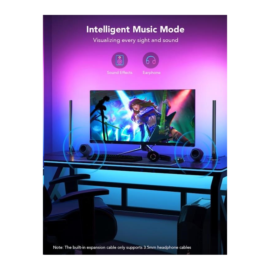 Govee - КОМПЛЕКТ 2x Smart Gaming Wi-Fi LED RGBIC панели + Smart Dual черен + дистанционно управление