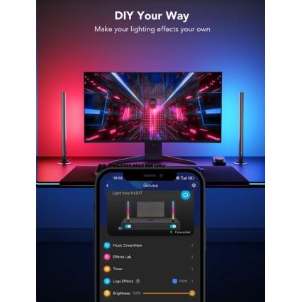 Govee - КОМПЛЕКТ 2x Smart Gaming Wi-Fi LED RGBIC панели + Smart Dual черен + дистанционно управление