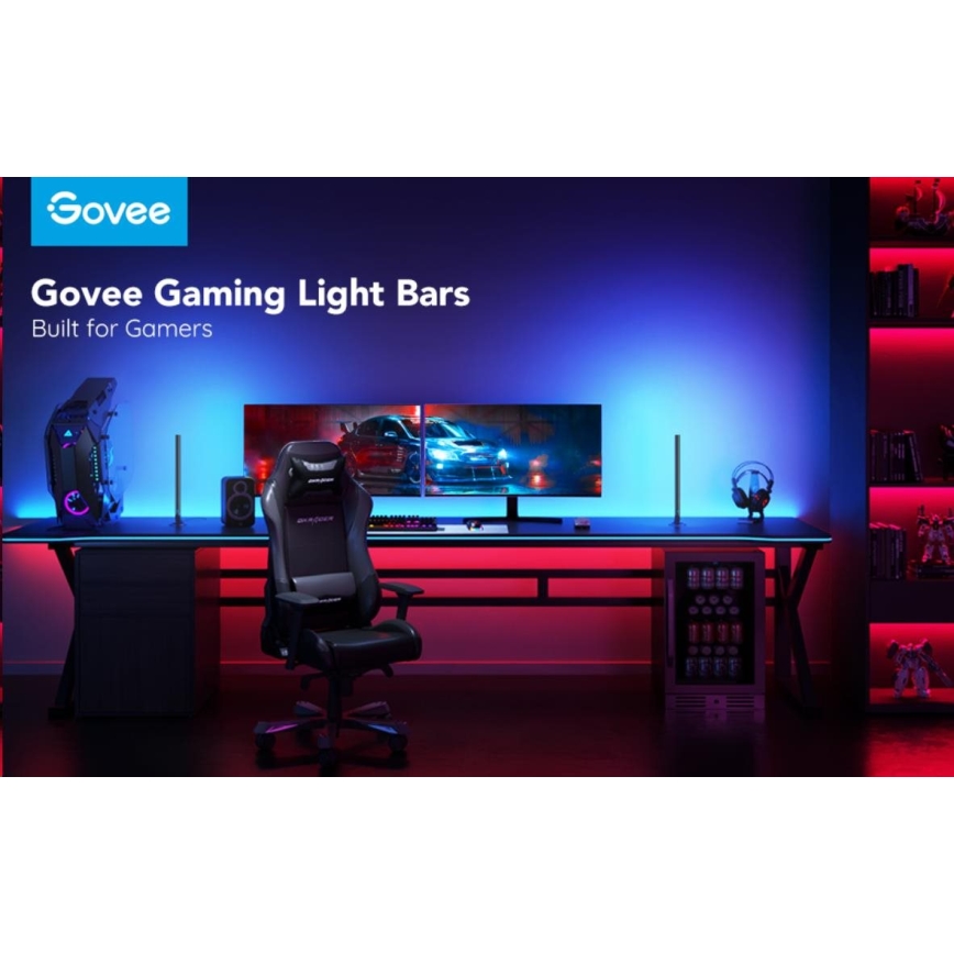 Govee - КОМПЛЕКТ 2x Smart Gaming Wi-Fi LED RGBIC панели + Smart Dual черен + дистанционно управление