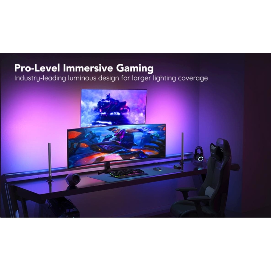 Govee - КОМПЛЕКТ 2x Smart Gaming Wi-Fi LED RGBIC панели + Smart Dual черен + дистанционно управление