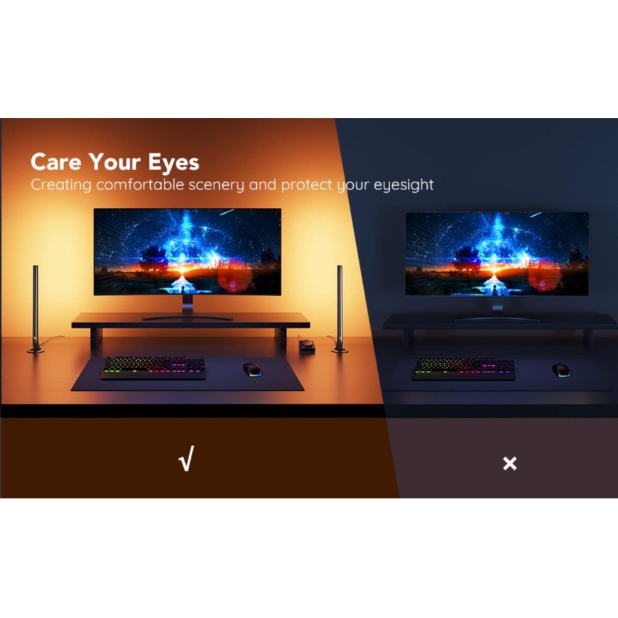 Govee - КОМПЛЕКТ 2x Smart Gaming Wi-Fi LED RGBIC панели + Smart Dual черен + дистанционно управление