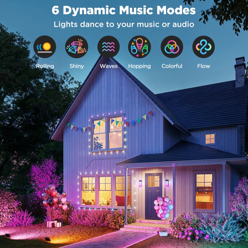 Govee - Комплект от 4 димируеми LED прожектора RGBICWW, 24W, 230V, IP66, с поддръжка на Matter и Wi‑Fi