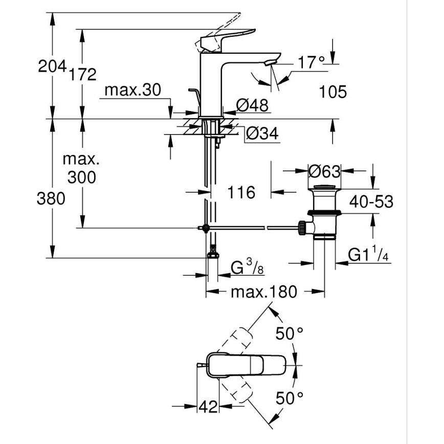 GROHE 1018322430 - Черен смесител за умивалник DICE M