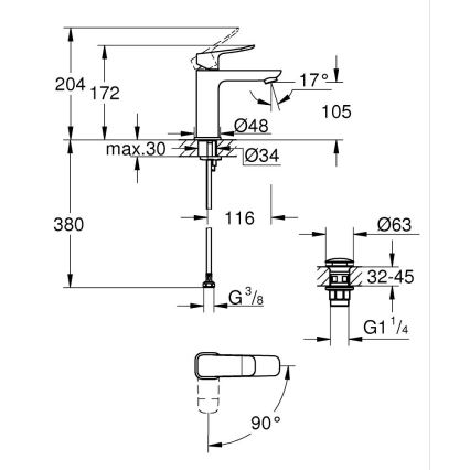 GROHE 1018362430 - смесител за умивалник DICE M черен