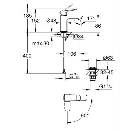 GROHE 1018610000 - Смесител за умивалник DICE S, лъскав хром