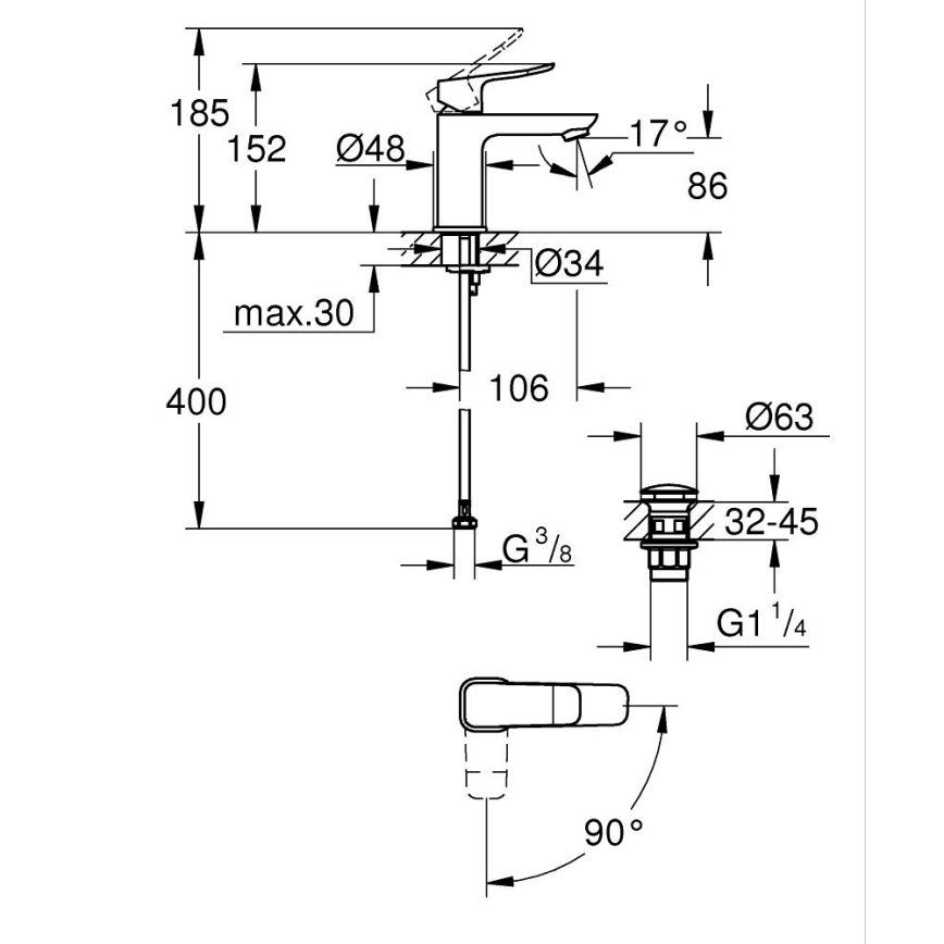 GROHE 1018610000 - Смесител за умивалник DICE S, лъскав хром