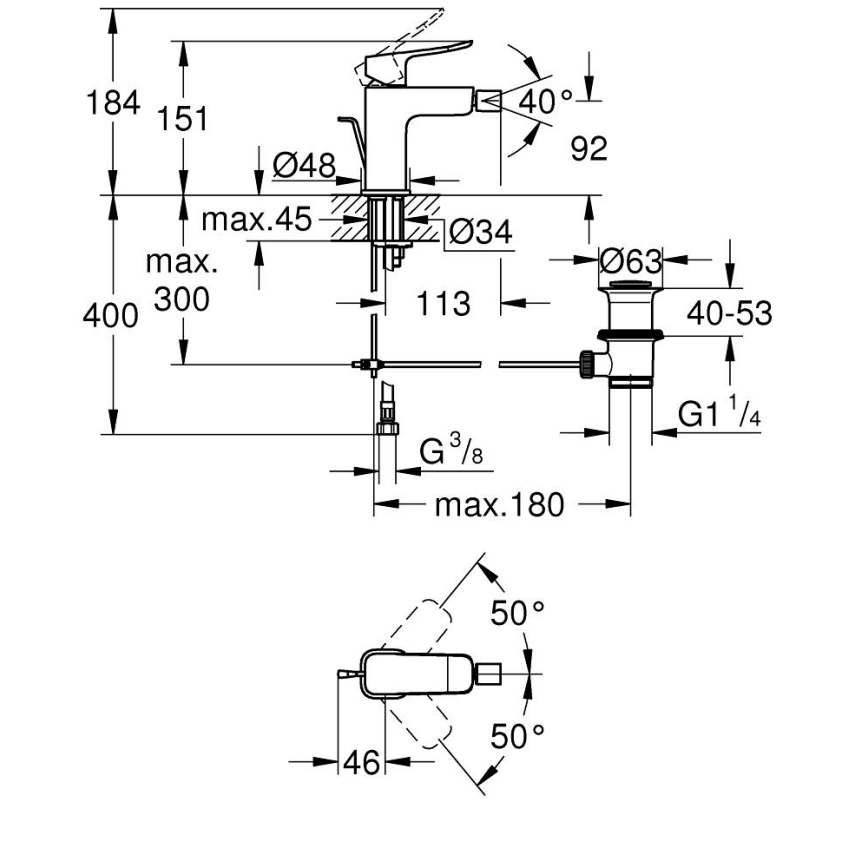 GROHE 1018772430 - Смесител за биде DICE, черен