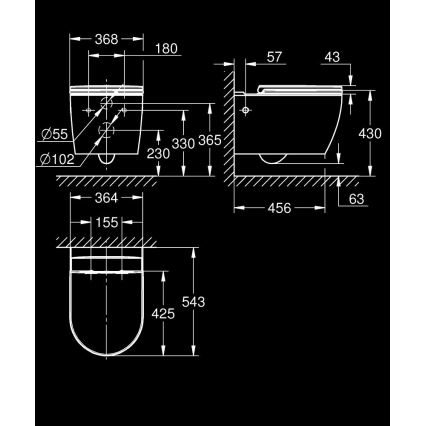 GROHE 103848SH00 - Висяща тоалетна чиния START ROUND CERAMIC 368 × 543 mm трайно бяла