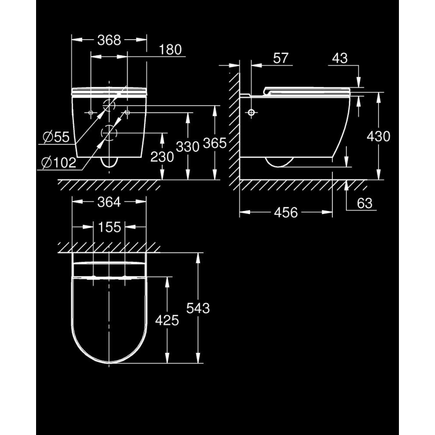 GROHE 103848SH00 - Висяща тоалетна чиния START ROUND CERAMIC 368 × 543 mm трайно бяла