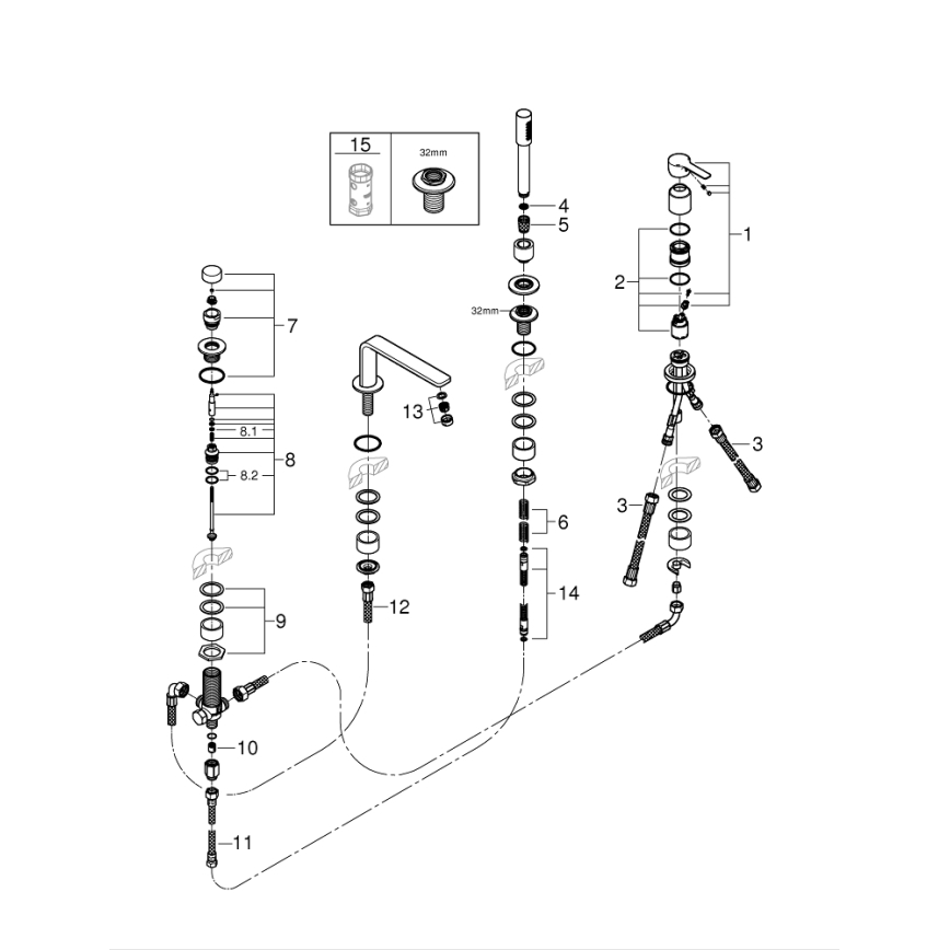 GROHE 19577001 - 4-отворен комплект за вана LINEARE, полиран хром