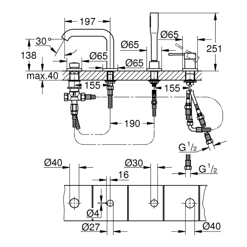 GROHE 19578DC1 - Комбинация за вана с 4 отвора ESSENCE, неръждаема стомана