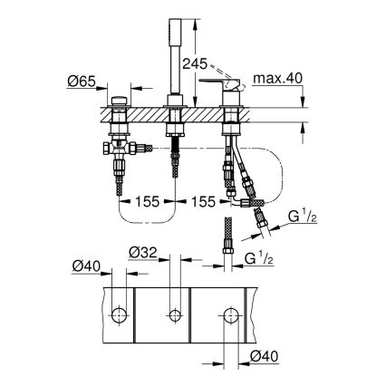 GROHE 19965001 - Смесител за вана с три отвора LINEARE, полирано хромово покритие