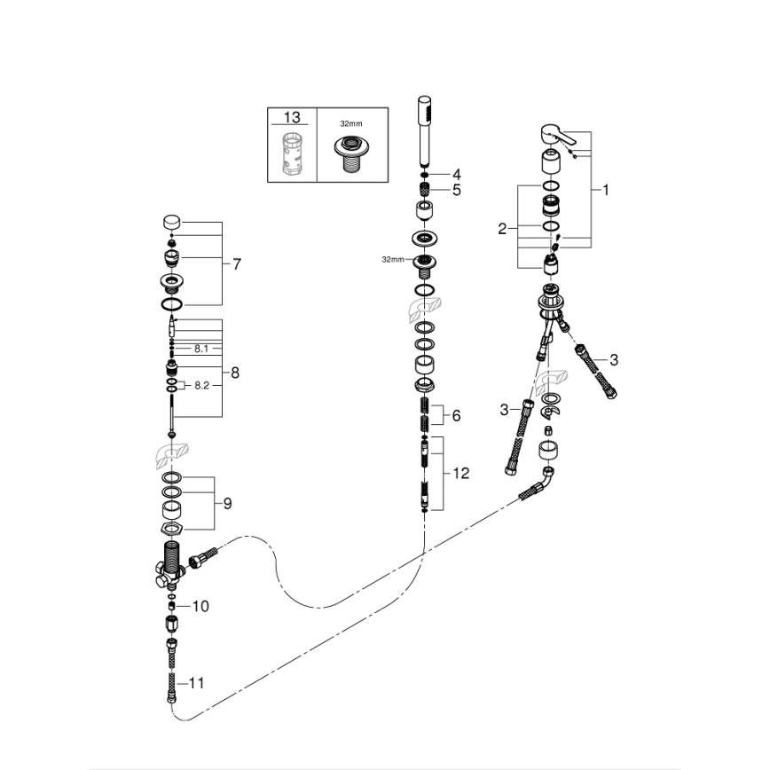 GROHE 19965001 - Тримонтажен смесител за вана LINEARE блестящ хром