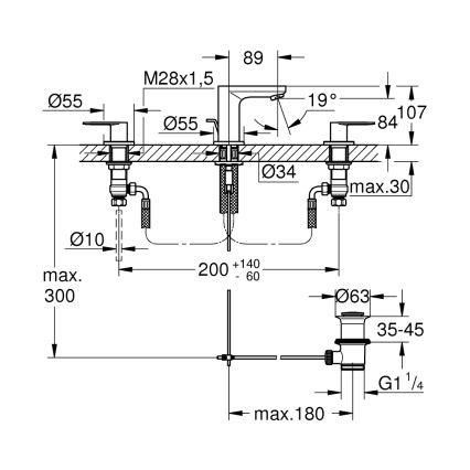 GROHE 20187000-Смесител за умивалник с три отвора EUROSMART COSMOPOLITAN DN 15 хром