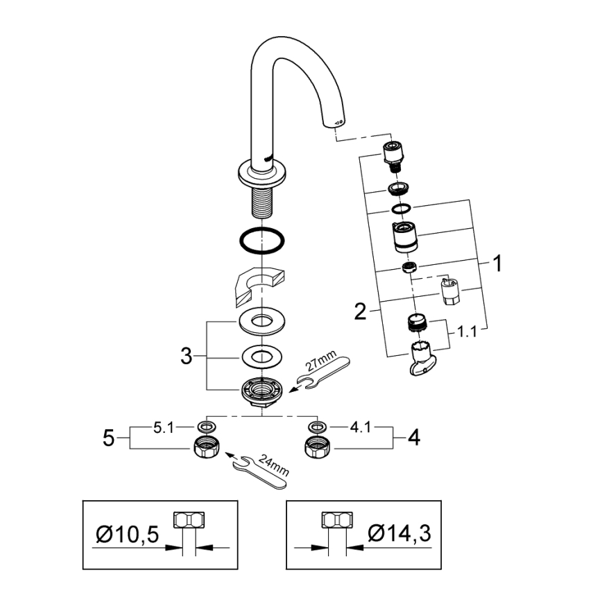 GROHE 20201000 - Стоящ вентил UNIVERSAL 113 mm, хром гланц