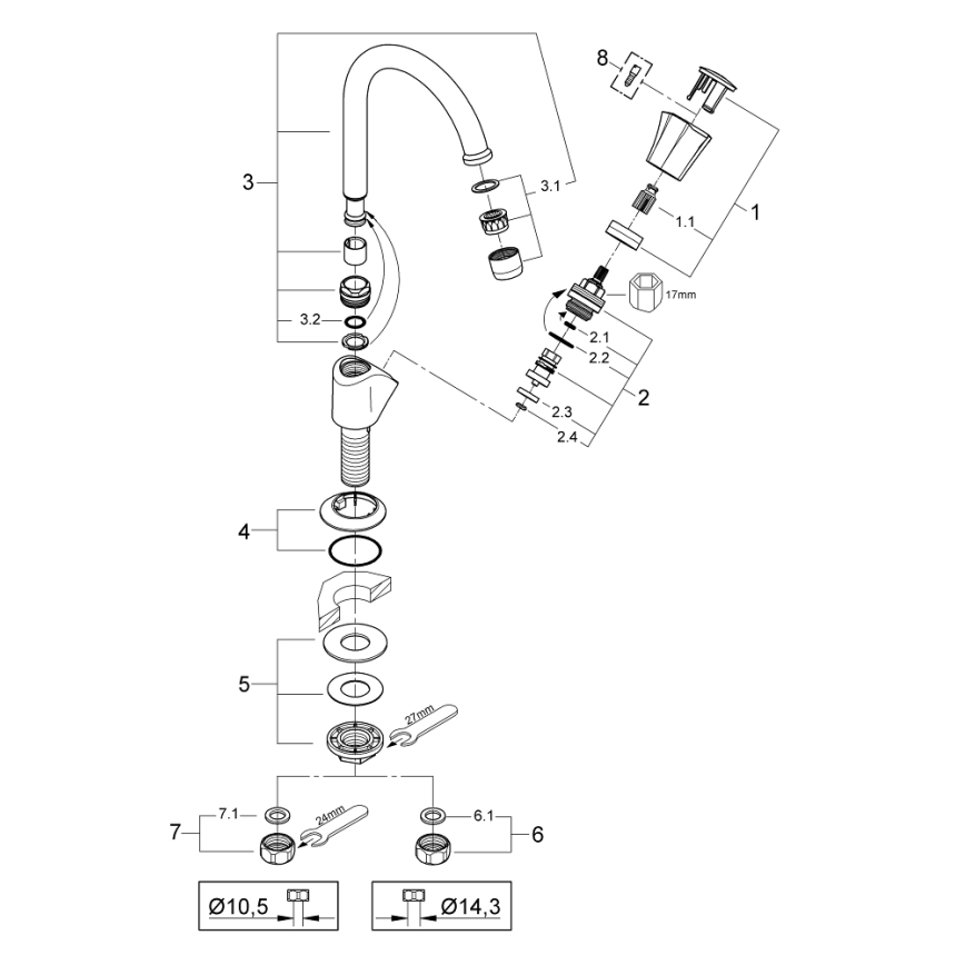 GROHE 20393001 - Стоящ вентил COSTA L DN 15, полирано хромово покритие