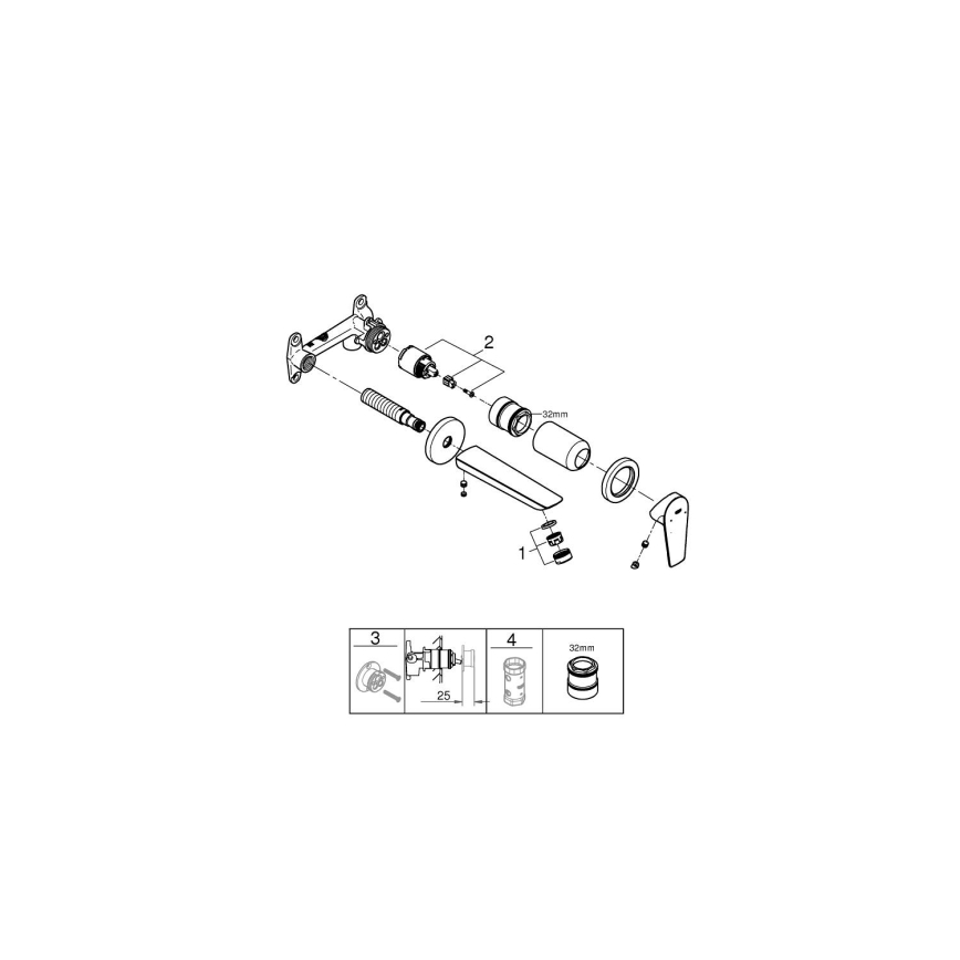 GROHE 20474001 - Вграден смесител за умивалник 177 mm, лъскав хром