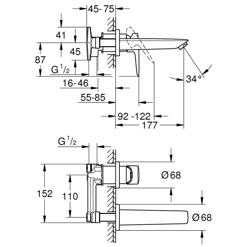 GROHE 20474001 - Смесител за умивалник за монтаж в два отвора, 177 мм, полирано хромово покритие