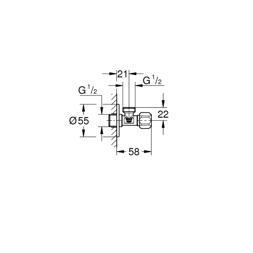 GROHE 22025000 - Ъглов вентил UNIVERSAL DN 15 лъскав хром