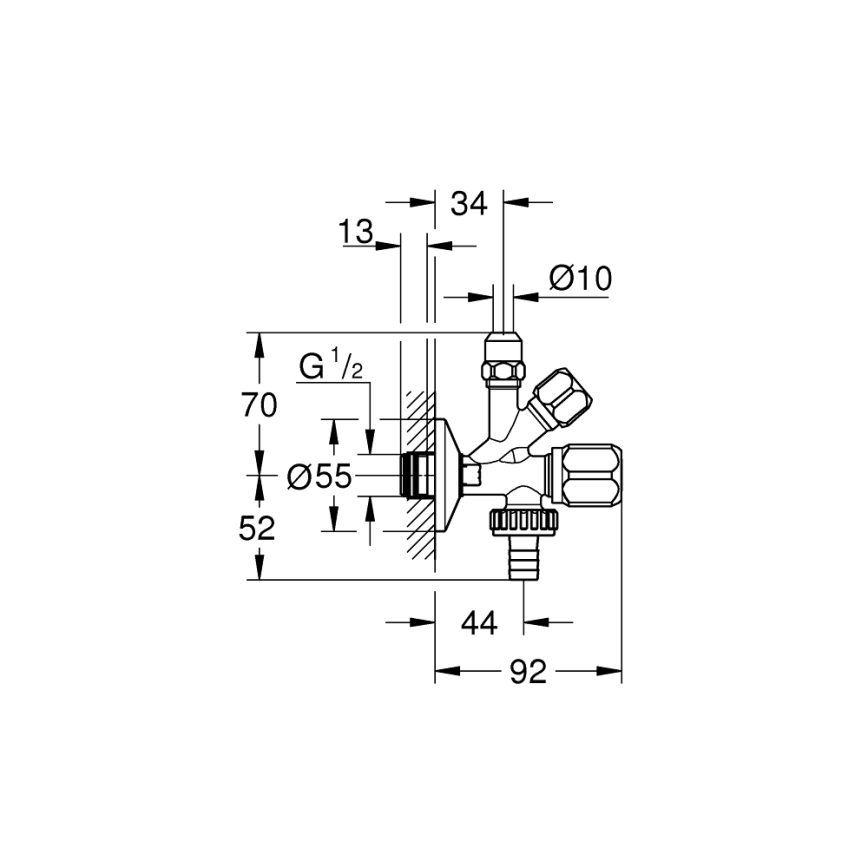 GROHE 22036000 - Комбиниран ъглов вентил ORIGINAL WAS® DN 15, лъскав хром