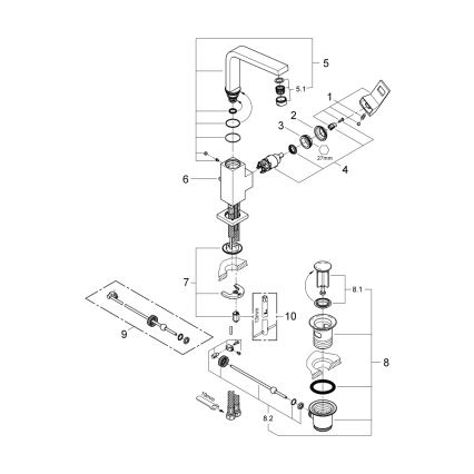 GROHE 23135AL0 - Смесител за умивалник EUROCUBE, размер L, графит
