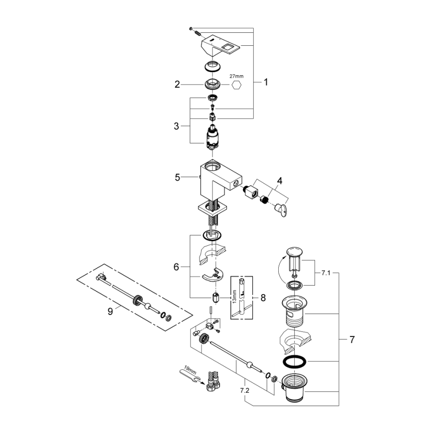 GROHE 23138000 - Смесител за биде EUROCUBE лъскав хром