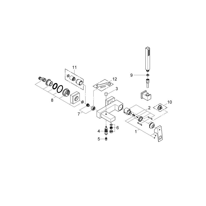 GROHE 23141000 - Комплект за вана със смесител EUROCUBE DN 15, полирано хромово покритие