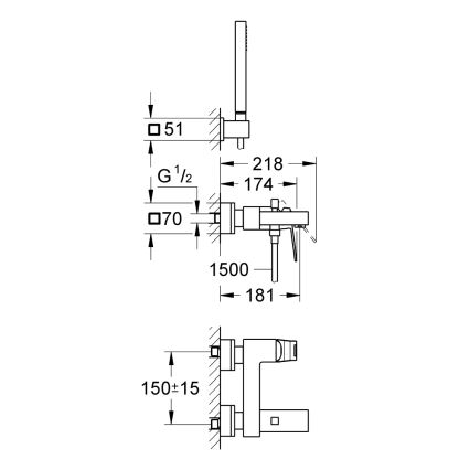 GROHE 23141000 - Комплект за вана със смесител EUROCUBE DN 15, полирано хромово покритие