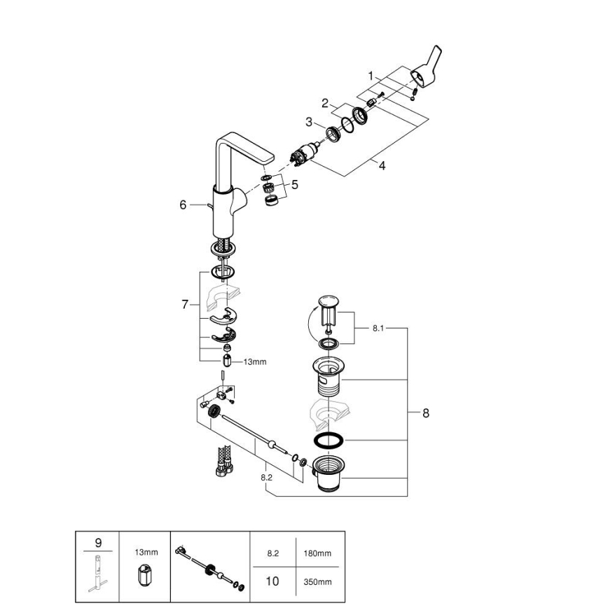 GROHE 23296001 - Смесител за умивалник LINEARE, размер L, лъскав хром