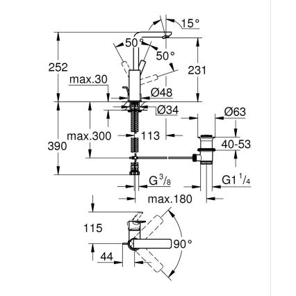 GROHE 23296001 - Смесител за умивалник LINEARE, размер L, лъскав хром