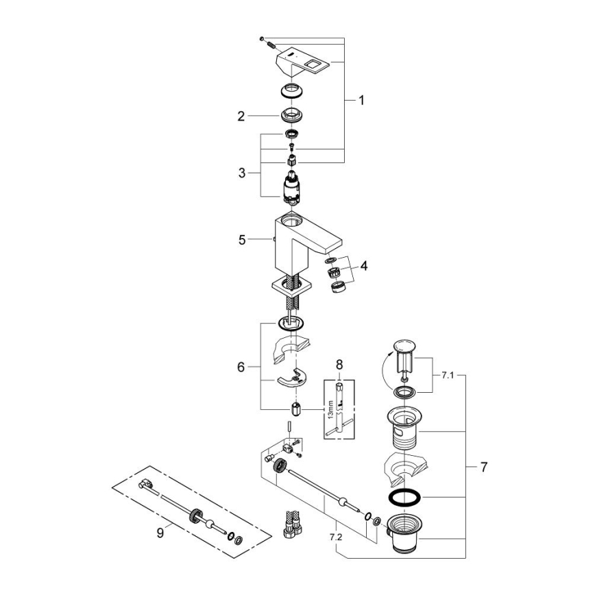 GROHE 2339000E - Смесител за умивалник EUROCUBE DN 15, лъскав хром