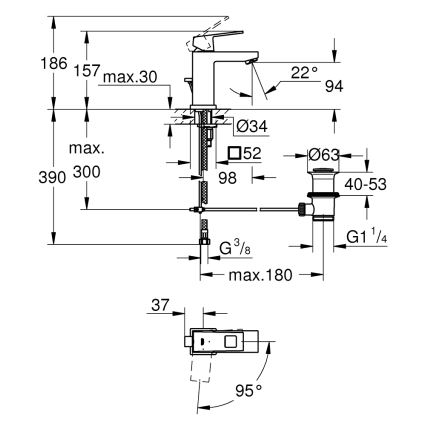 GROHE 2339000E - Смесител за умивалник EUROCUBE DN 15, лъскав хром